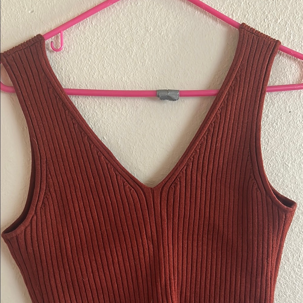 Madewell Red Ribbed Crop Tank Top - Picture 4 of 6